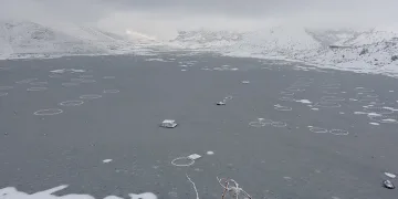 Adıyaman’da Çat Barajı’nın yüzeyi buz tuttu