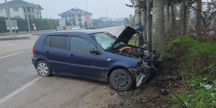 Direksiyon hakimiyetini kaybeden sürücü ağaca çarptı