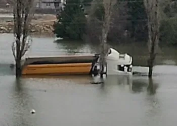 Adana’da köyü su bastı: Yollar kapandı, bir kamyon suya gömüldü