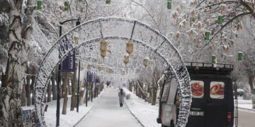 Erzurum’da soğuk havanın etkisiyle ağaçlar kırağı tuttu