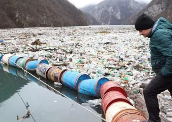 Balkanlar’daki Drina Nehri’nde biriken çöp yığını
