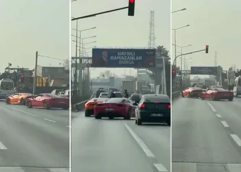 Bursa’da iki lüks otomobil trafik kurallarını hiçe saydı