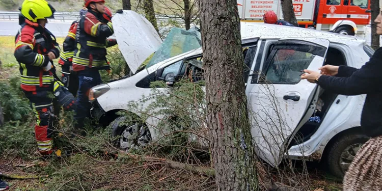 Balıkesir’de otomobil ormanlık alana uçtu: 2 yaralı