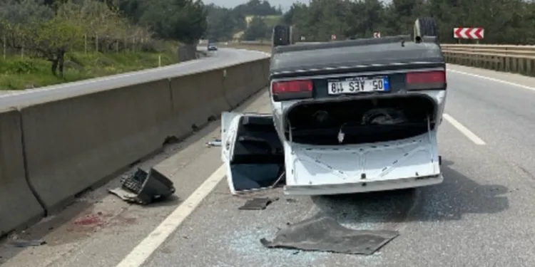 Kontrolden çıkan otomobil takla atıp ters durdu