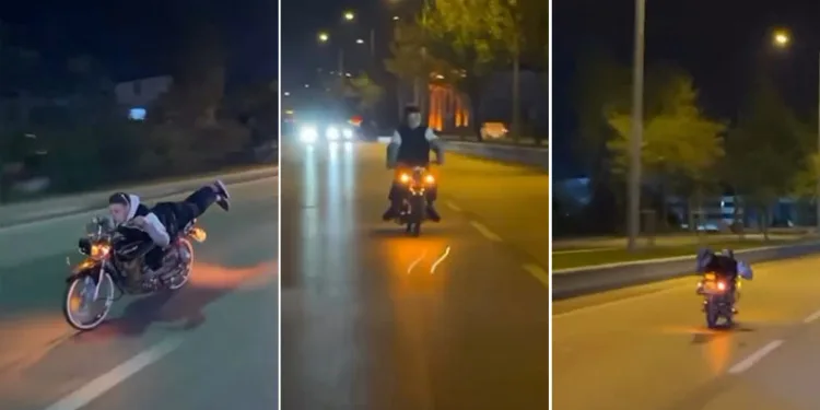 Motosiklet üzerinde tehlikeli şov