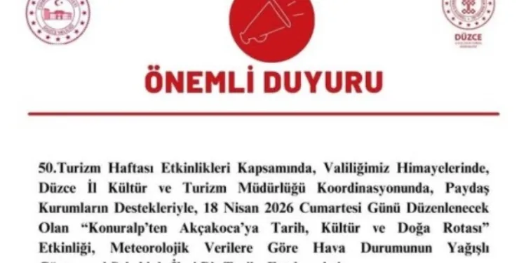 Düzce’deki Konuralp-Akçakoca turizm etkinliği yağış nedeniyle ertelendi