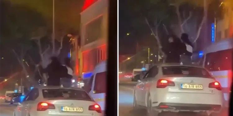 Bursa’da otomobilin tavanına oturdular : 25 bin TL ceza kesildi