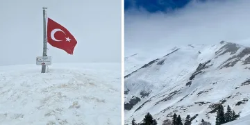Uludağ’da mayısta kar sürprizi: 2 metre karda Türk bayrağı dalgalandı