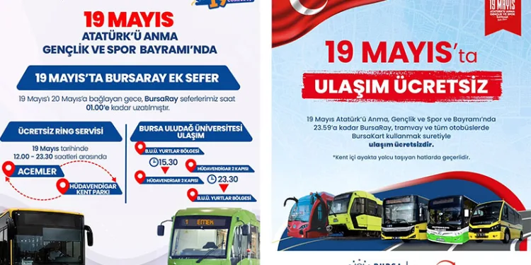 Bursa’da 19 Mayıs’ta ulaşım ücretsiz