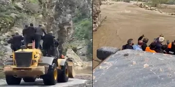 Kavaklı’da dere taştı: İşçiler kepçeyle taşındı