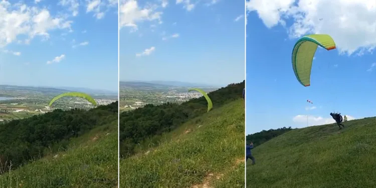 Paraşütü ile ormana daldı