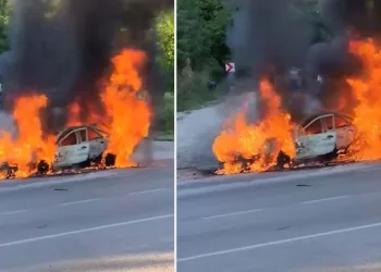 Bursa’da seyir halindeki araç alevlere teslim oldu