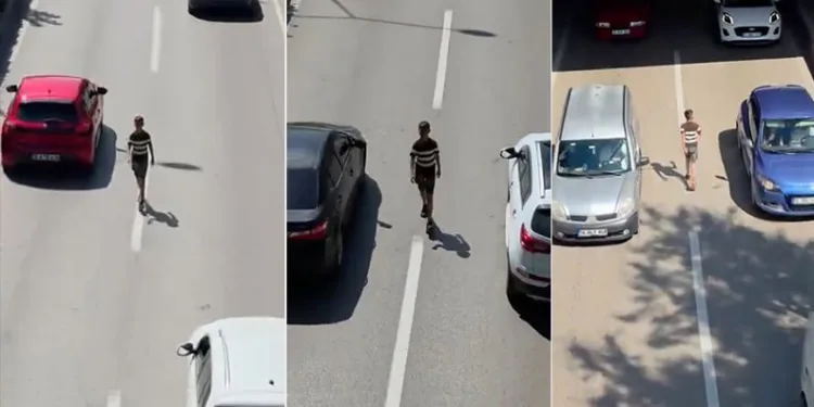 Bursa’da canını hiçe sayarak akan trafikte böyle yürüdü