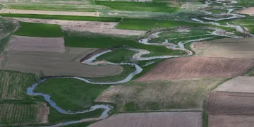 Bozkırda nadir görülen menderes ıslah öncesi dron ile görüntülendi