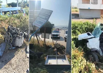 Servis minibüsünün lastiği patladı, direğe çarptı: 6 yaralı