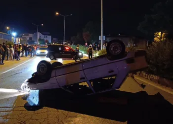 Bursa’da kontrolden çıkan araç takla attı