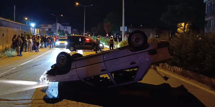 Bursa’da kontrolden çıkan araç takla attı