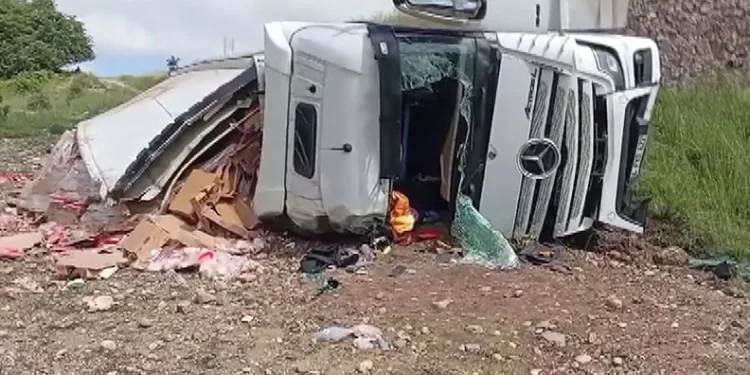 Amasya’da tavuk eti yüklü tır şarampole uçtu: 2 yaralı