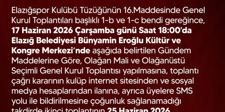 Elazığspor’da genel kurul tarihi netleşti