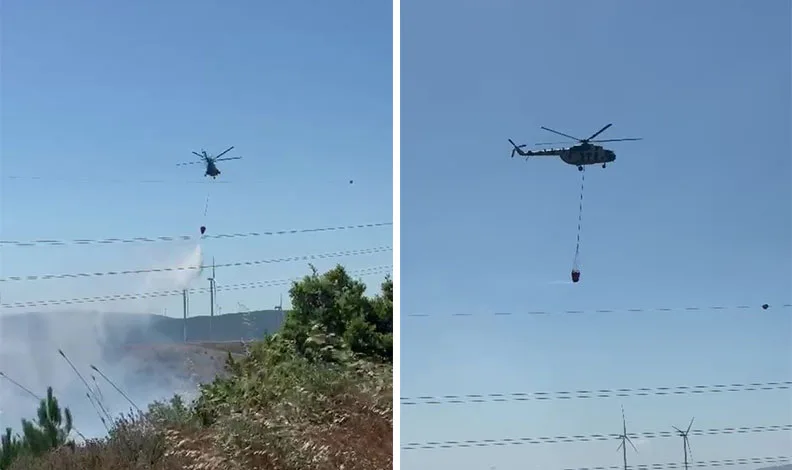 Karacabey’de engebeli arazide yangın