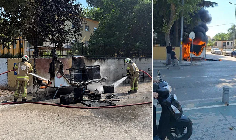 Bursa’da köfte ekmek satılan karavan alev alev yandı