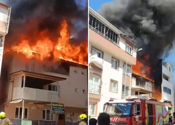Bursa’da 3 katlı binanın çatısı alevlere teslim oldu