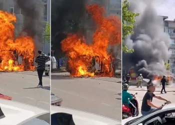 Bursa’da çakmak yüklü araç alev alev yandı