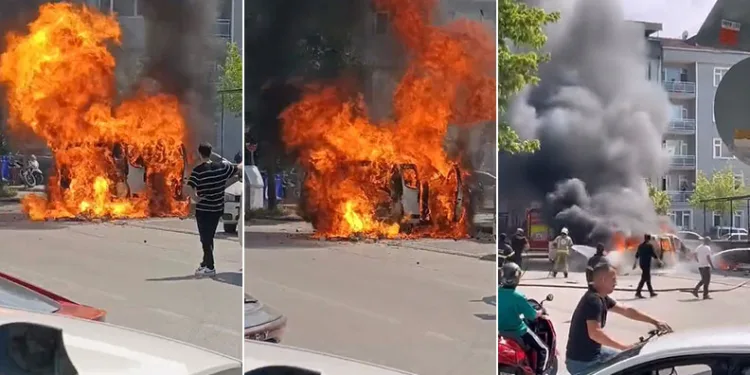 Bursa’da çakmak yüklü araç alev alev yandı