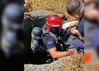 Mersin’de 18 metrelik kuyuya düşen keçi kurtarıldı