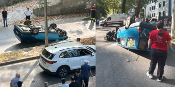 Ağaca çarpan otomobil ters döndü
