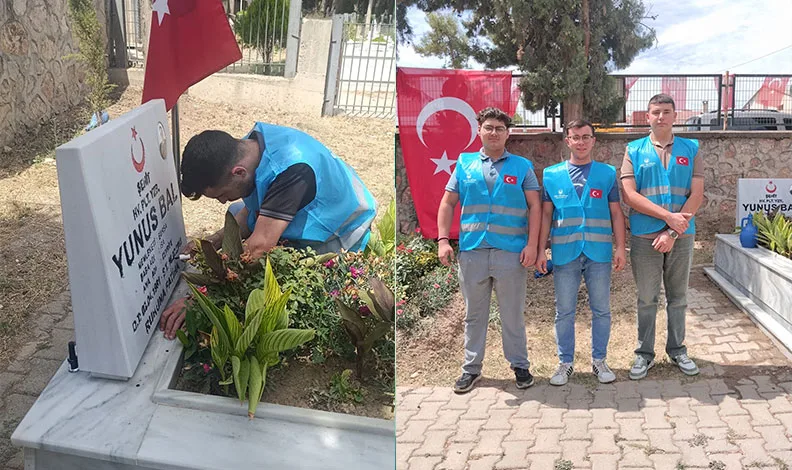 Bursalı gençler şehitliği temizlediler