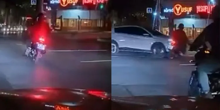 Kırmızı ışıkta geçen otomobil motosiklete çarptı