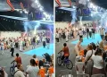 Gelin ile damat sahneye vinçle indi