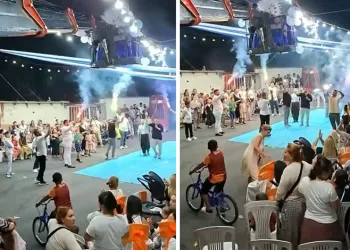 Gelin ile damat sahneye vinçle indi