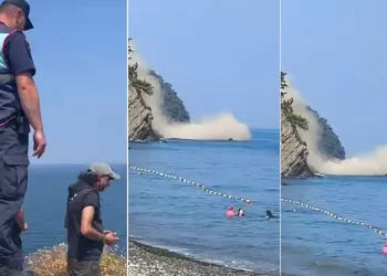 Denizde heyelan paniği, yüzerken üzerlerine toprak kaydı