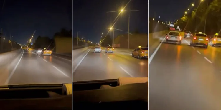 Taksiciler aracı kıskaca aldı, tehlikeli anlar kamerada