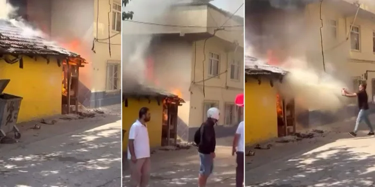 Yangına vatandaş müdahalesi kamerada