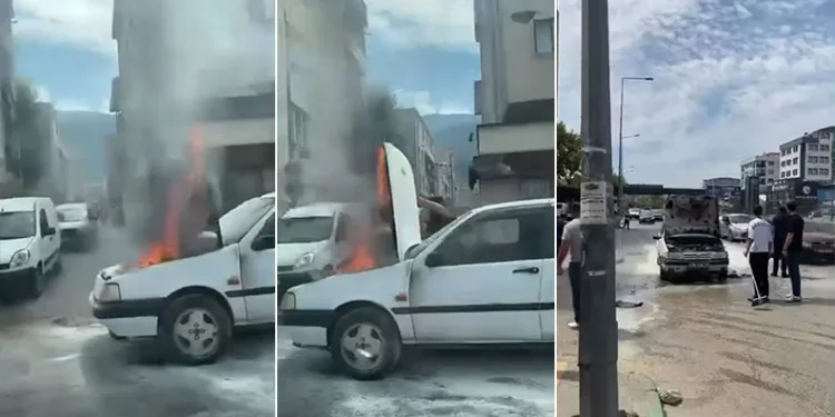Bursa’da otomobil alevlere teslim oldu