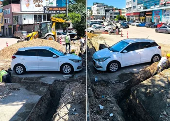 Araç sahibine ulaşılamayınca otomobilin etrafını kazdılar