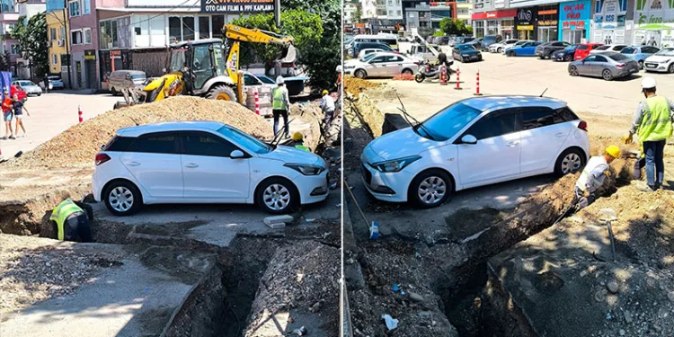 Araç sahibine ulaşılamayınca otomobilin etrafını kazdılar