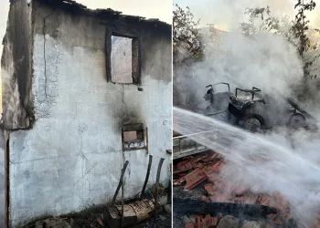 Bağ evinde çıkan yangın tarım makinelerini de kül etti