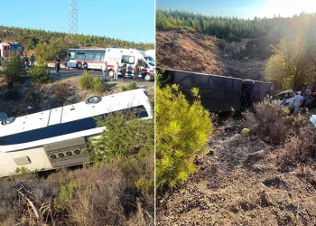 İzmir’de otobüs ve otomobil şarampole devrildi: 2 ölü, 1 yaralı