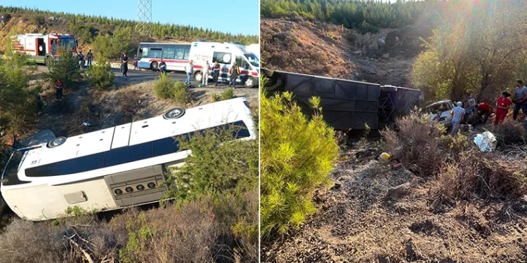 İzmir’de otobüs ve otomobil şarampole devrildi: 2 ölü, 1 yaralı