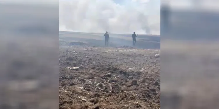 Hasat edilmiş buğday tarlasında çıkan yangın yerleşim yerlerine sıçramadan söndürüldü