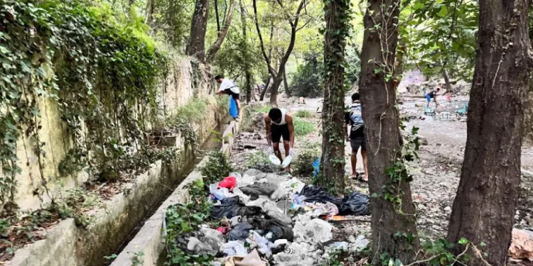 Gördükleri manzaraya duyarsız kalmayıp, eldiven ve maskeyle temizlik yaptılar