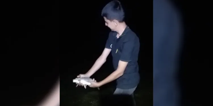 Oltasına takılan yavru sazanı “Büyü de gel” diyerek tekrar suya bıraktı