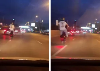 Bursa’da plakasız motosiklet sürücüsünün tehlikeli hareketi!