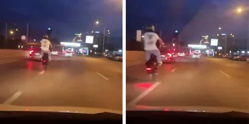 Bursa’da plakasız motosiklet sürücüsünün tehlikeli hareketi!