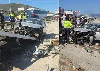 Bursa’da otomobil bariyerlere ok gibi saplandı