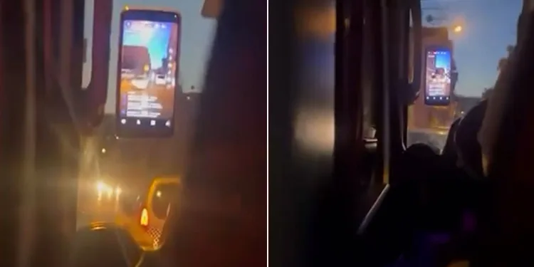 Seyir halindeki özel halk otobüsü şoförü canlı yayın açtı